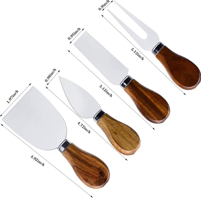 KT-GARY 4Pcs Cheese Knife Set - Stainless Steel Cheese Knives with Acacia Wood Handle - Charcuterie Knife Set for Party and Holiday - Image 5