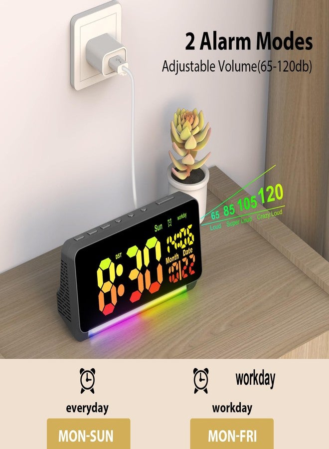 Samshow 120db Super Loud Alarm Clocks for Heavy Sleepers adults , 15 Wake Up Sounds Alarm Clock for Heavy sleepers , 7 Color Night Light, Dynamic RGB Color , 0-100% Dimmer, Snooze, DST , Large LED Display - Image 2