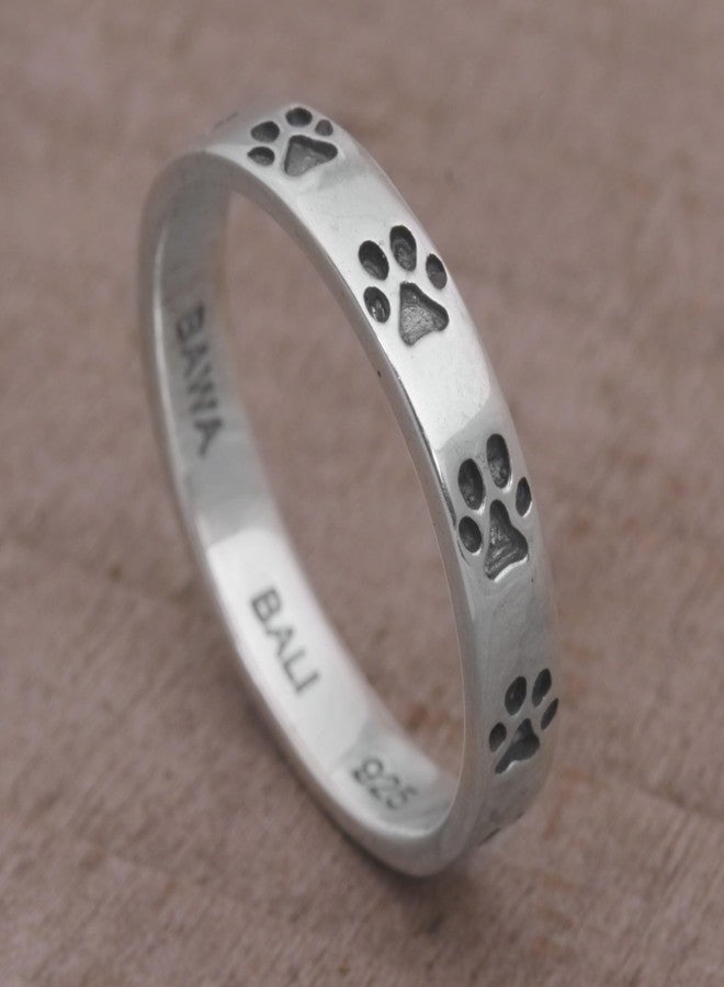 نوفيكا خاتم نوفيكا مصنوع يدويًا من الفضة الإسترليني بنقشة بصمة مخلب من بالي، إندونيسيا، بتصميم عصري مستوحى من الحيوانات، على شكل كلب [عرض الخاتم 4 مم] 'بصمات المخالب' - Image 3