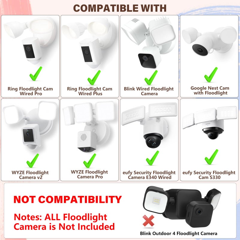 CaGuan Power Cable and Plug-in Mount for Floodlight Cams Compatible with Floodlight Cam Wired Pro/Plus, Blink Wired Floodlight Camera, Electrical Box with 20ft Weatherproof Cable -(2in1 Mount and Cord Set) - Image 2