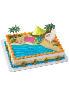 DecoPac Decoset® Beach Chair And Umbrella Tropical Beach Cake Decoration, 6 Piece Cake Topper Set, Palm Trees, Deck Chair, Beach Umbrella, Sand Castle And Bucket, Food Safe,  - Image 1