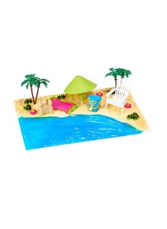 DecoPac Decoset® Beach Chair And Umbrella Tropical Beach Cake Decoration, 6 Piece Cake Topper Set, Palm Trees, Deck Chair, Beach Umbrella, Sand Castle And Bucket, Food Safe,  - Image 5