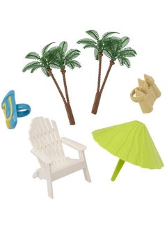 DecoPac Decoset® Beach Chair And Umbrella Tropical Beach Cake Decoration, 6 Piece Cake Topper Set, Palm Trees, Deck Chair, Beach Umbrella, Sand Castle And Bucket, Food Safe,  - Image 3