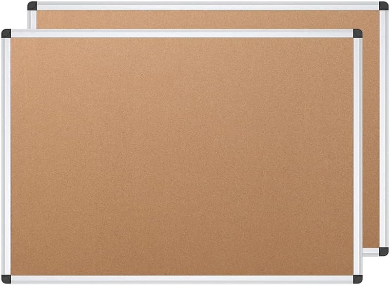 VIZ-PRO Cork Notice Board, 48 X 36 Inches, Pack of 2, Silver Aluminium Frame - Image 1