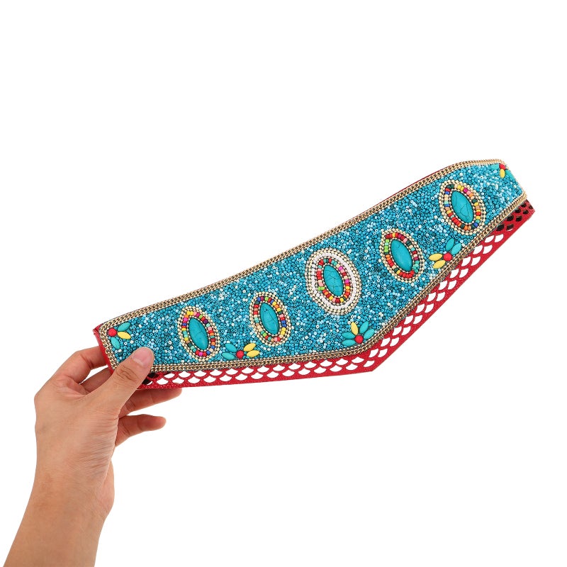 Elastic Waist Belt With With Beads - Bohemian Adjustable Wide Tribal Waist Chain For Women Dancing Dress Dance Festival Outfits - Image 2