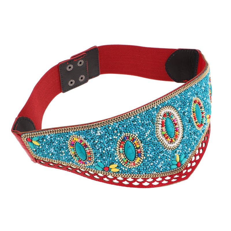 Elastic Waist Belt With With Beads - Bohemian Adjustable Wide Tribal Waist Chain For Women Dancing Dress Dance Festival Outfits - Image 4