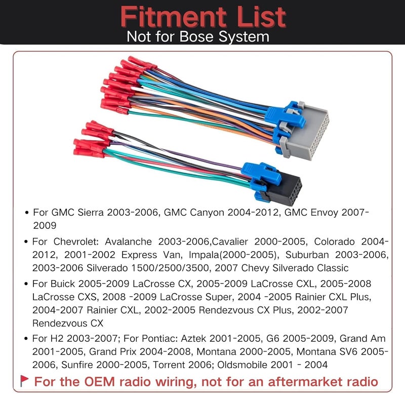 RED WOLF Car OE Radio Reverse Wiring Harness for 2002-2007 GM GMC Sierra Chevy Silverado Buick Cadillac Pontiac - Image 2