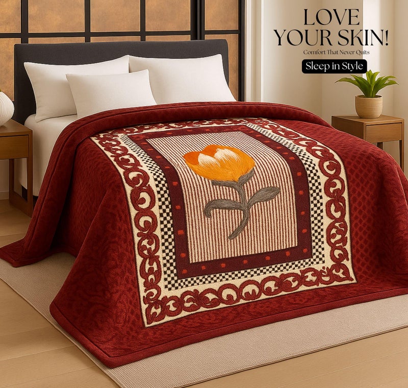 VAS COLLECTIONS® Premium Soft Mink Blanket 2500g – Luxurious Plush Fleece, Warm & Cozy Heavy Winter Blanket for King Size Double Bed 220 x 230 cm, Sofa & Couch (Maroon & Yellow, Double Bed (2.5 Kg)) - Image 3
