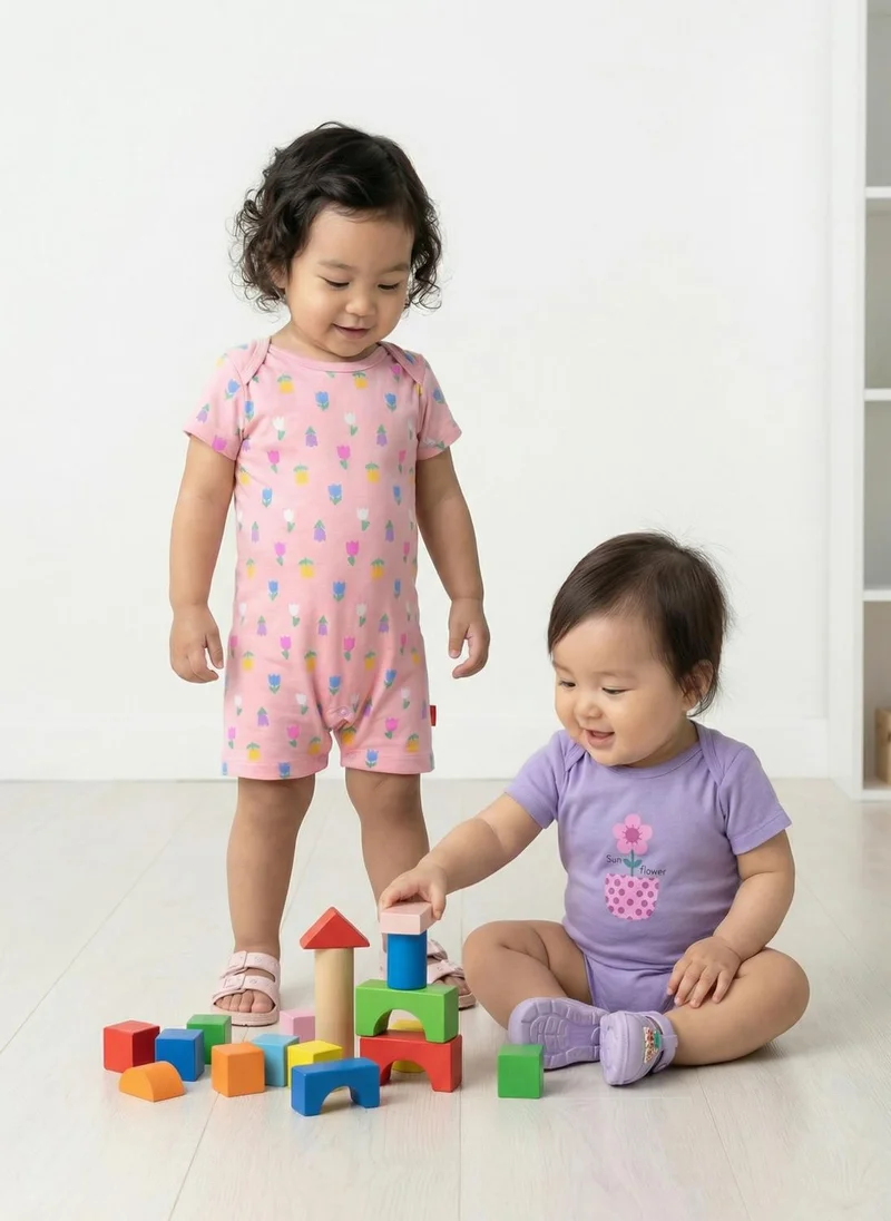 Nautinati Baby Girls 100% Cotton Pack of 2 Dinosaur Print Rompers with Easy Snap Opening