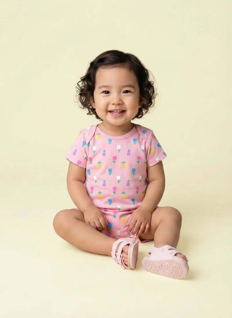 نوتيناتي Nautinati Baby Girls 100% Cotton Pack of 2 Dinosaur Print Rompers with Easy Snap Opening