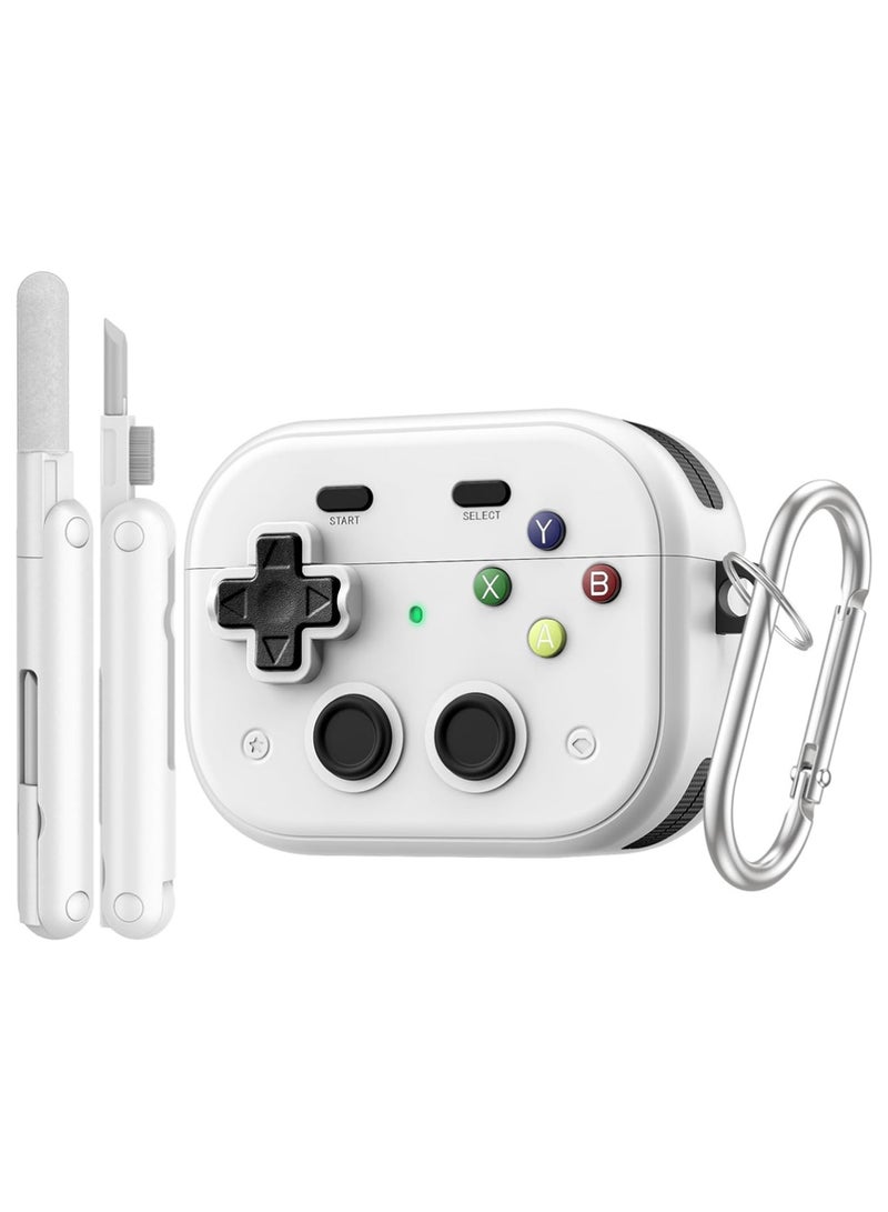 X-level Case for AirPods Pro 3 (2025) with Secure Lock Clip, Hard Shell Game Console Design Shockproof Protective Cover for Apple AirPod Pro 3rd Generation with Cleaner Kit & Keychain, White - Image 1