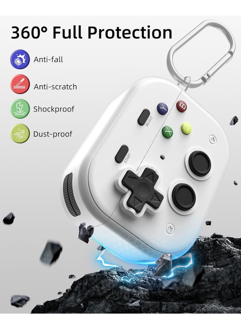 X-level Case for AirPods Pro 3 (2025) with Secure Lock Clip, Hard Shell Game Console Design Shockproof Protective Cover for Apple AirPod Pro 3rd Generation with Cleaner Kit & Keychain, White - Image 4