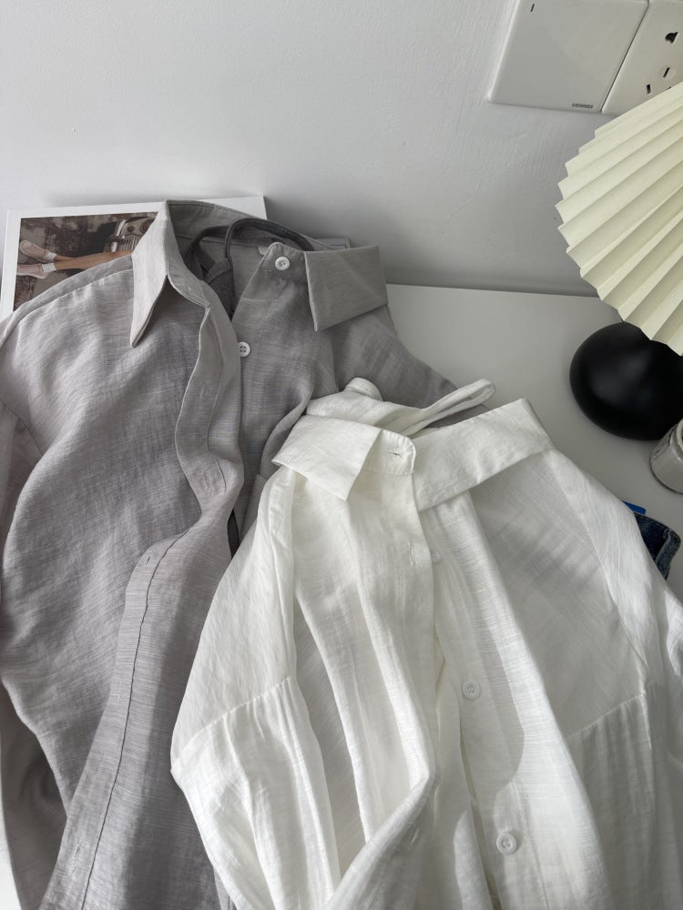 Womens French Ice Silk Sun-protective Shirt Set Gray sling 