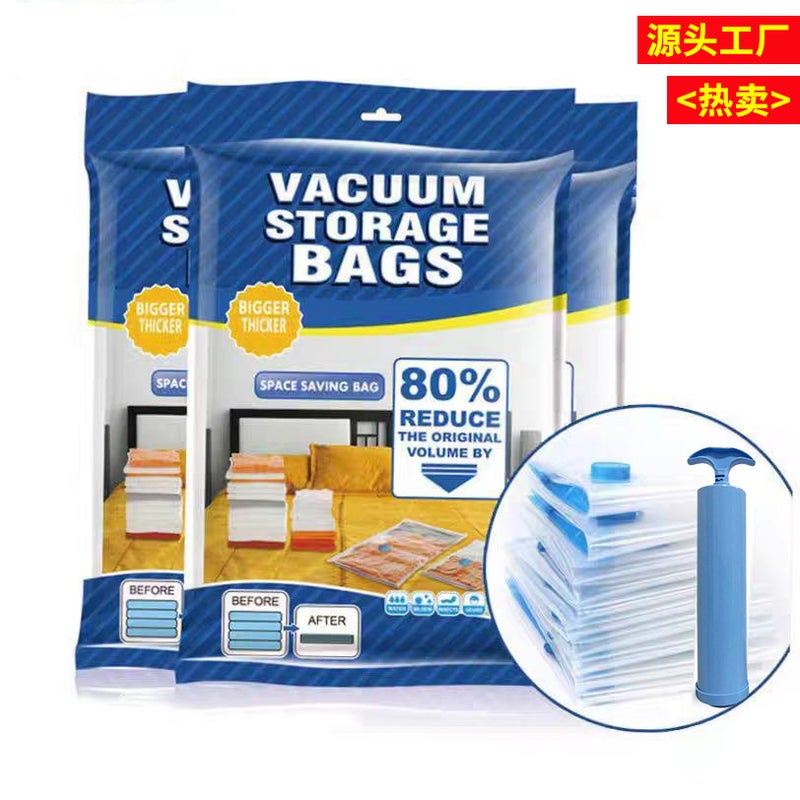 in stock wholesale vacuum compression bag storage clothes suction vacuum bag waterproof moisture-proof transparent quilt storage bag Pa blue border