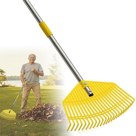 Wefaith Plastic Leaf Rake for Lawns - Lightweight & Anti-Break Nylon Head, 16.5'' Wide Yard & Garden Rake for Leaves, Grass, Pine Needles, Adjustable Long Handle Easy Use for Women,Seniors,Kids - Image 1