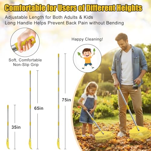 Wefaith Plastic Leaf Rake for Lawns - Lightweight & Anti-Break Nylon Head, 16.5'' Wide Yard & Garden Rake for Leaves, Grass, Pine Needles, Adjustable Long Handle Easy Use for Women,Seniors,Kids - Image 5
