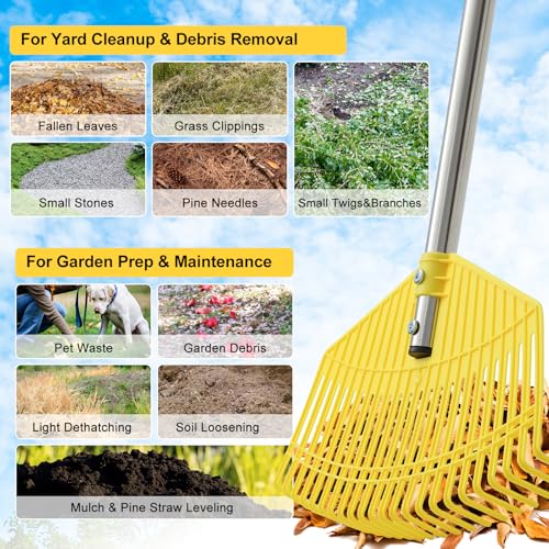 Wefaith Plastic Leaf Rake for Lawns - Lightweight & Anti-Break Nylon Head, 16.5'' Wide Yard & Garden Rake for Leaves, Grass, Pine Needles, Adjustable Long Handle Easy Use for Women,Seniors,Kids - Image 4