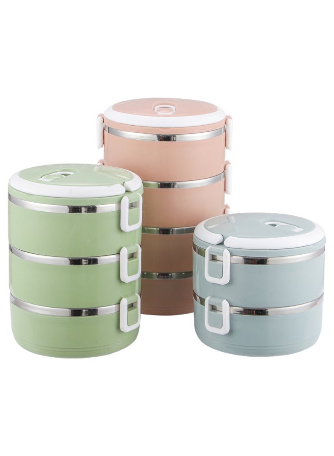 Factory Wholesale Stainless Steel Lunch Box Insulated Lunch Box Student Multi-layer Round Large Capacity Lunch Box Printing LOGO-Specifications:Nordic Square Buckle-Color:Four Layers [without Color Box]] - Image 1