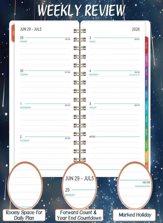 Journaltastic Pocket Calendar 2026-2027 - Pocket Planner 2026-2027, Jul. 2026 - Jun. 2027, 4.1'' × 6.8'', Weekly & Monthly Pocket Planner for Purse, Pocket Planner with 12 Colourful Monthly Tabs, Strong Twin-wire Binding, Galaxy Cover - Image 4