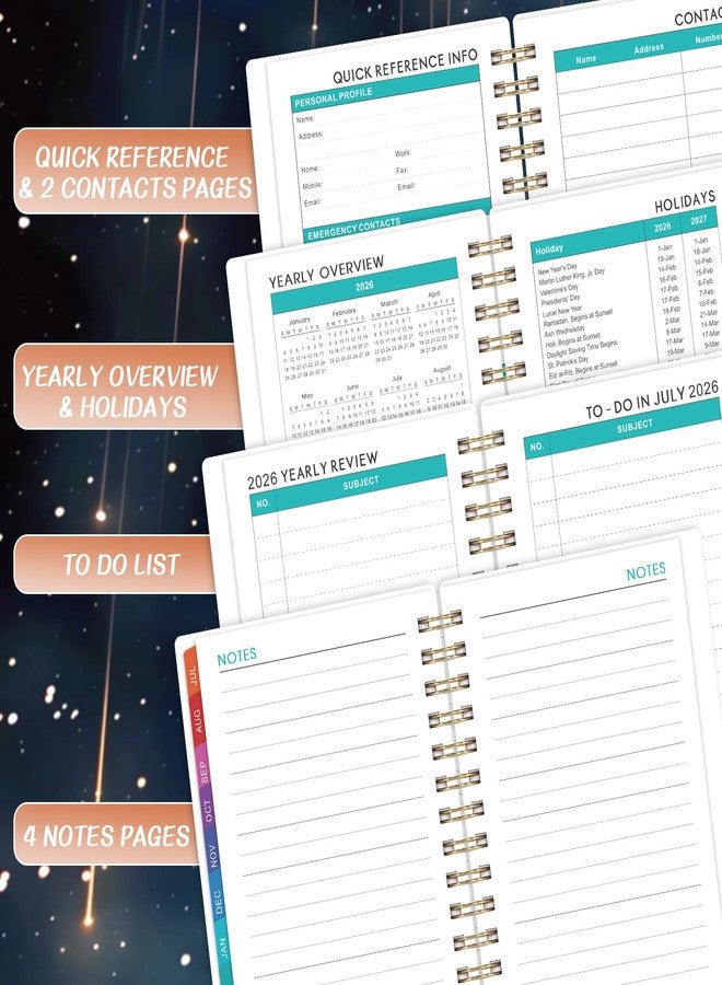 Journaltastic Pocket Calendar 2026-2027 - Pocket Planner 2026-2027, Jul. 2026 - Jun. 2027, 4.1'' × 6.8'', Weekly & Monthly Pocket Planner for Purse, Pocket Planner with 12 Colourful Monthly Tabs, Strong Twin-wire Binding, Galaxy Cover - Image 5