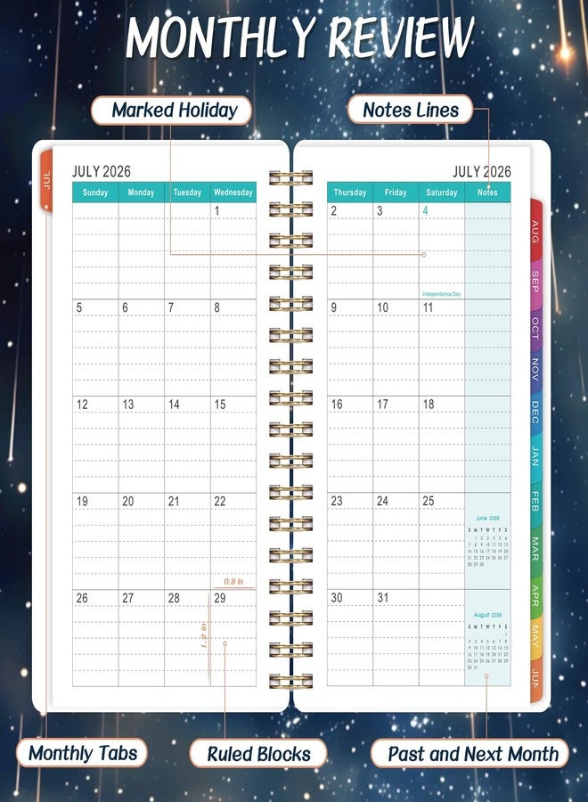 Journaltastic Pocket Calendar 2026-2027 - Pocket Planner 2026-2027, Jul. 2026 - Jun. 2027, 4.1'' × 6.8'', Weekly & Monthly Pocket Planner for Purse, Pocket Planner with 12 Colourful Monthly Tabs, Strong Twin-wire Binding, Galaxy Cover - Image 3
