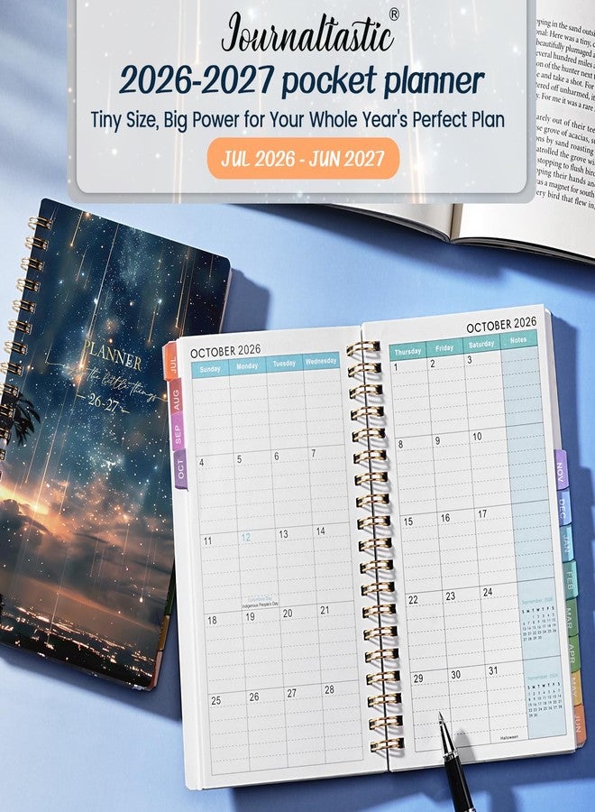 Journaltastic Pocket Calendar 2026-2027 - Pocket Planner 2026-2027, Jul. 2026 - Jun. 2027, 4.1'' × 6.8'', Weekly & Monthly Pocket Planner for Purse, Pocket Planner with 12 Colourful Monthly Tabs, Strong Twin-wire Binding, Galaxy Cover - Image 2