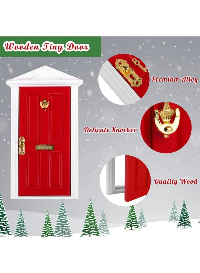 Elcoho 17 Pieces Christmas Elf Wooden Fairy Set Mini Wooden Tiny Door With Christmas Accessories Fairy Tale Red Miniature Fairy Door Outdoor Christmas Decor For Kids Gift Party Diy Craft - Image 3