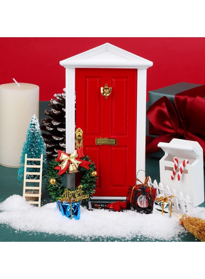 Elcoho 17 Pieces Christmas Elf Wooden Fairy Set Mini Wooden Tiny Door With Christmas Accessories Fairy Tale Red Miniature Fairy Door Outdoor Christmas Decor For Kids Gift Party Diy Craft - Image 4