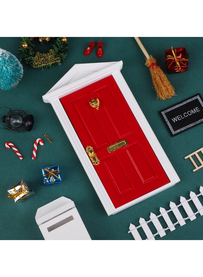 Elcoho 17 Pieces Christmas Elf Wooden Fairy Set Mini Wooden Tiny Door With Christmas Accessories Fairy Tale Red Miniature Fairy Door Outdoor Christmas Decor For Kids Gift Party Diy Craft - Image 5