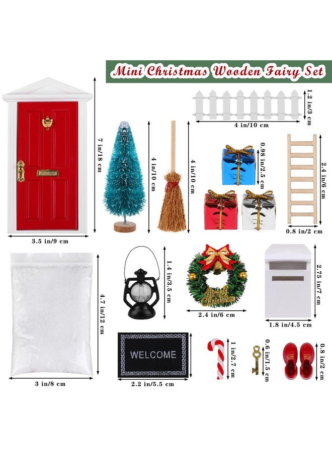 Elcoho 17 Pieces Christmas Elf Wooden Fairy Set Mini Wooden Tiny Door With Christmas Accessories Fairy Tale Red Miniature Fairy Door Outdoor Christmas Decor For Kids Gift Party Diy Craft - Image 2