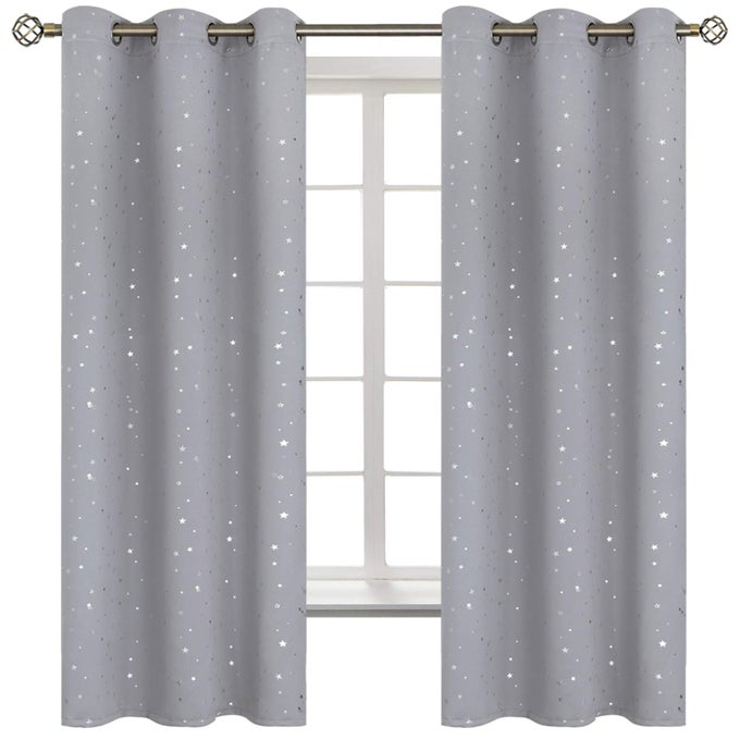 LIGHT GREY STAR BLACKOUT CURTAINS FOR KIDS BEDROOM GROMMET THERMAL INSULATED ROOM DARKENING PRINTED CURTAINS FOR LIVING ROOM SET OF 2 PANELS 42 X 54 INCH LIGHT GREY