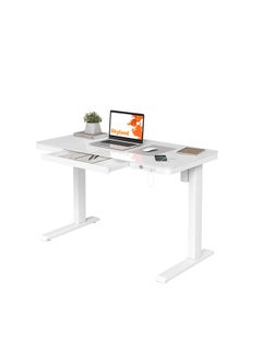 SkyLand Electric Height Adjustable Desk - Sit-Stand Workstation with Drawer, Wireless Charging, Tempered Glass, Memory Control, Child Lock, Dual USB and Type-C Ports - White Home Office Desk  - Image 1