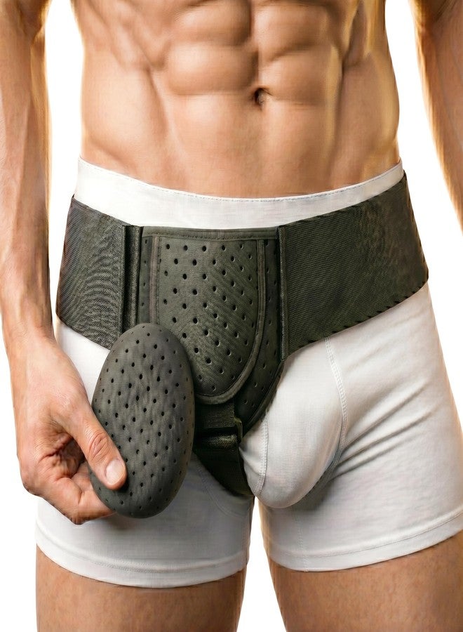 BLITZU Inguinal Hernia Support Belt for Men & Women, Adjustable Left or Right Side Hernia Truss with Removable Compression Pad, Slim Groin Support Belt for Everyday Wear Black S-M - Image 1