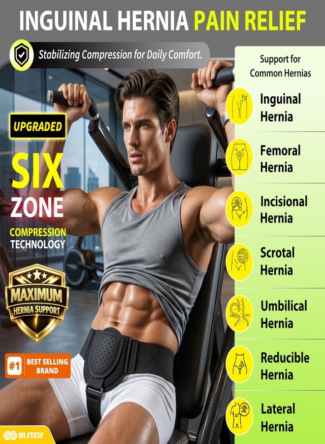 BLITZU Inguinal Hernia Support Belt for Men & Women, Adjustable Left or Right Side Hernia Truss with Removable Compression Pad, Slim Groin Support Belt for Everyday Wear Black S-M - Image 3