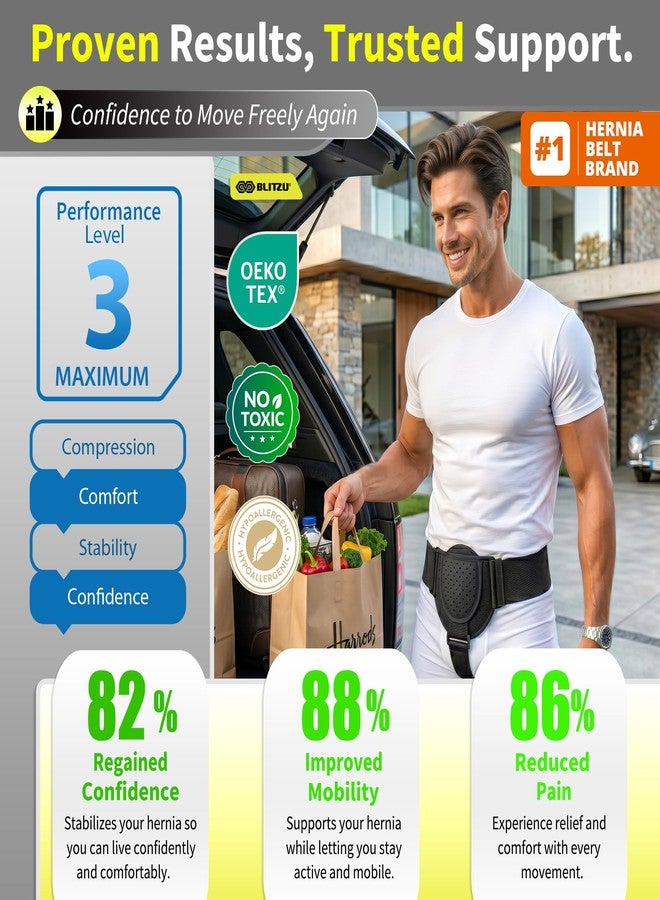 BLITZU Inguinal Hernia Support Belt for Men & Women, Adjustable Left or Right Side Hernia Truss with Removable Compression Pad, Slim Groin Support Belt for Everyday Wear Black S-M - Image 5