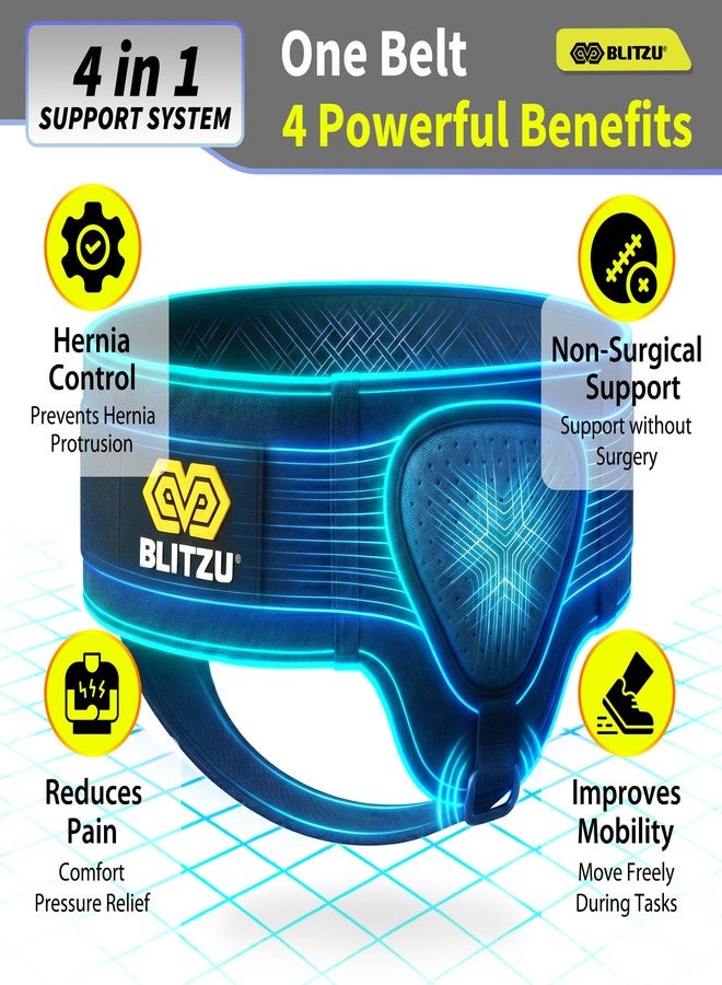 BLITZU Inguinal Hernia Support Belt for Men & Women, Adjustable Left or Right Side Hernia Truss with Removable Compression Pad, Slim Groin Support Belt for Everyday Wear Black S-M - Image 2