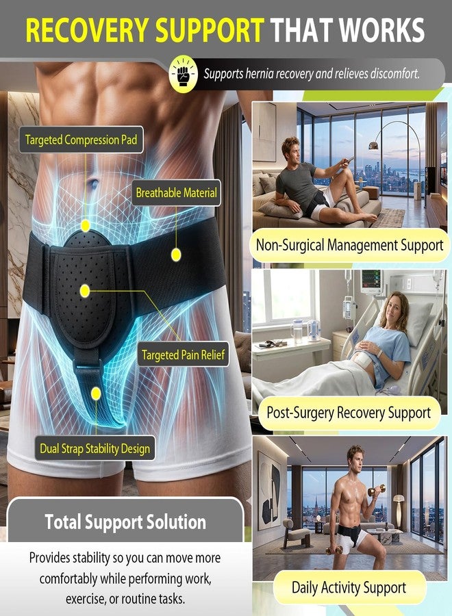 BLITZU Inguinal Hernia Support Belt for Men & Women, Adjustable Left or Right Side Hernia Truss with Removable Compression Pad, Slim Groin Support Belt for Everyday Wear Black S-M - Image 4