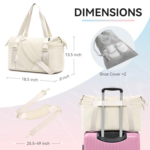 MAXTOP Women's Yoga Gym Bag with Yoga Mat Holder, Duffle Tote Bag for Travel, Workout, Overnight, Dance, Sports, Pilates, Beige - Image 3