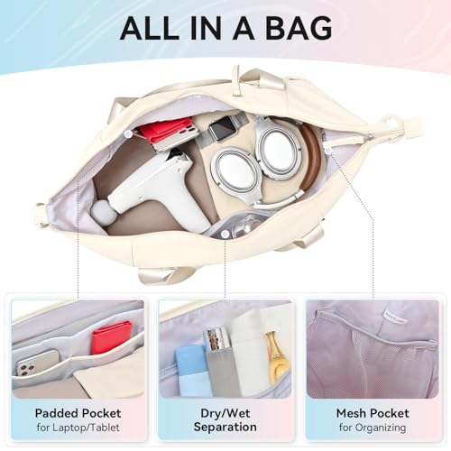 MAXTOP Women's Yoga Gym Bag with Yoga Mat Holder, Duffle Tote Bag for Travel, Workout, Overnight, Dance, Sports, Pilates, Beige - Image 4