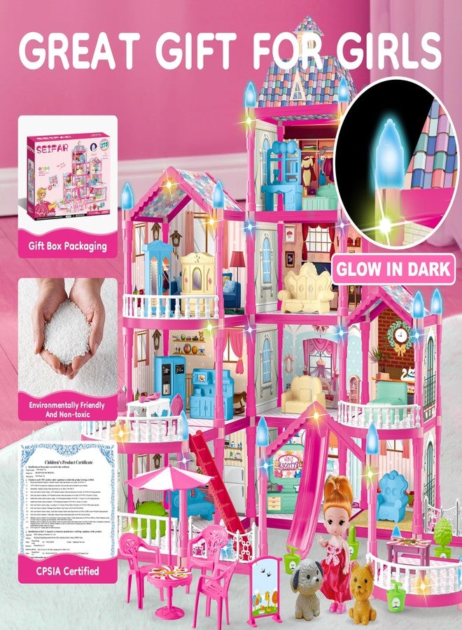 Seifar Doll House for Girls,10 Rooms House Toy with Dolls Figure, Puppies,Furnitures, Accessories, Kids Playhouse Gift for for 3 4 5 6 7 8 9 10 Year Old (Pink) - Image 2