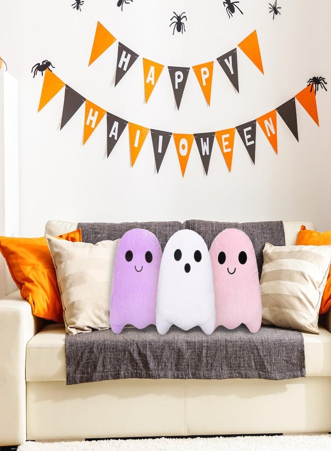 Whaline 3Pcs Halloween Pillows Cute Ghost Shaped Throw Pillow Colorful Ghost Decorative Plush Sofa Cushion for Home Office Couch Car Decor - Image 5
