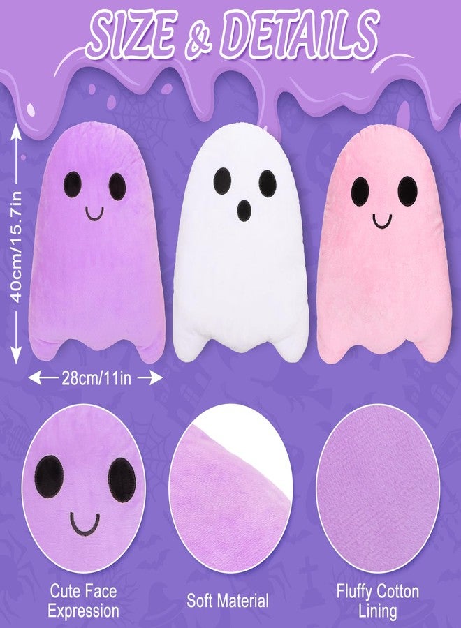 Whaline 3Pcs Halloween Pillows Cute Ghost Shaped Throw Pillow Colorful Ghost Decorative Plush Sofa Cushion for Home Office Couch Car Decor - Image 2
