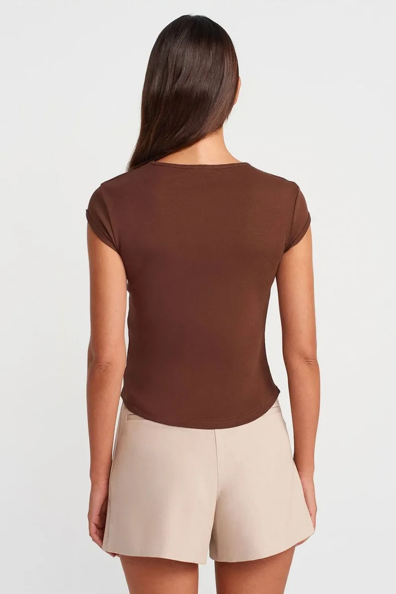 Dilvin Chestnut Brown DILVIN Women's Slim Fit Cotton Crew Neck T-Shirt for Women | Best Price UAE