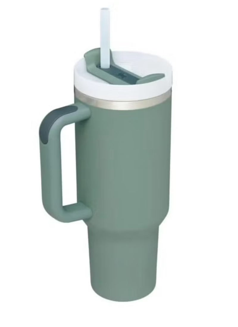 Stanley - Stanley Cup H2.0 Stainless Steel with Lid and Straw for Water, Iced Tea, Coffee & Smoothies, Oak Green, 40oz Complimentary Cartoon Dustproof Straw Lid - Image 1