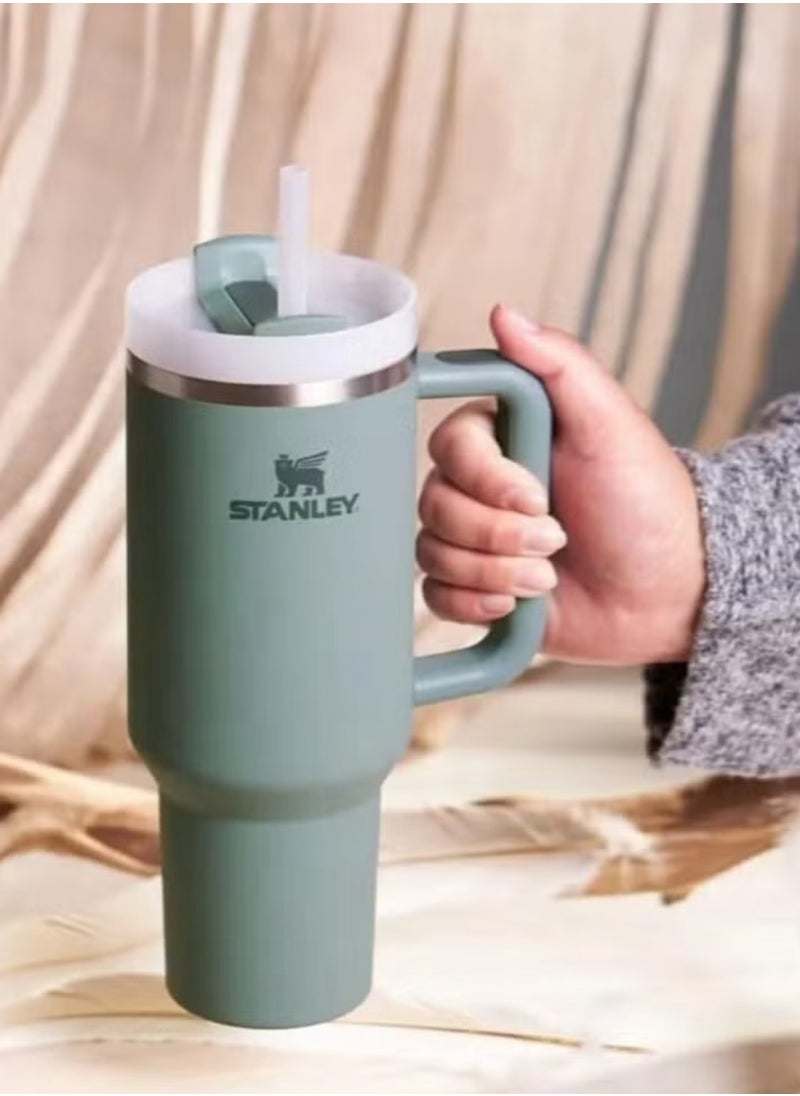 Stanley - Stanley Cup H2.0 Stainless Steel with Lid and Straw for Water, Iced Tea, Coffee & Smoothies, Oak Green, 40oz Complimentary Cartoon Dustproof Straw Lid - Image 1