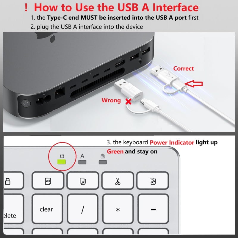 OMOTON Wired Keyboard Compatible with Mac, with Dual Interface (USB and Type-C), Numeric Keypad Compatible with MacBook Pro/Air, iMac, Mac mini/Pro Laptop, Silver - Image 3