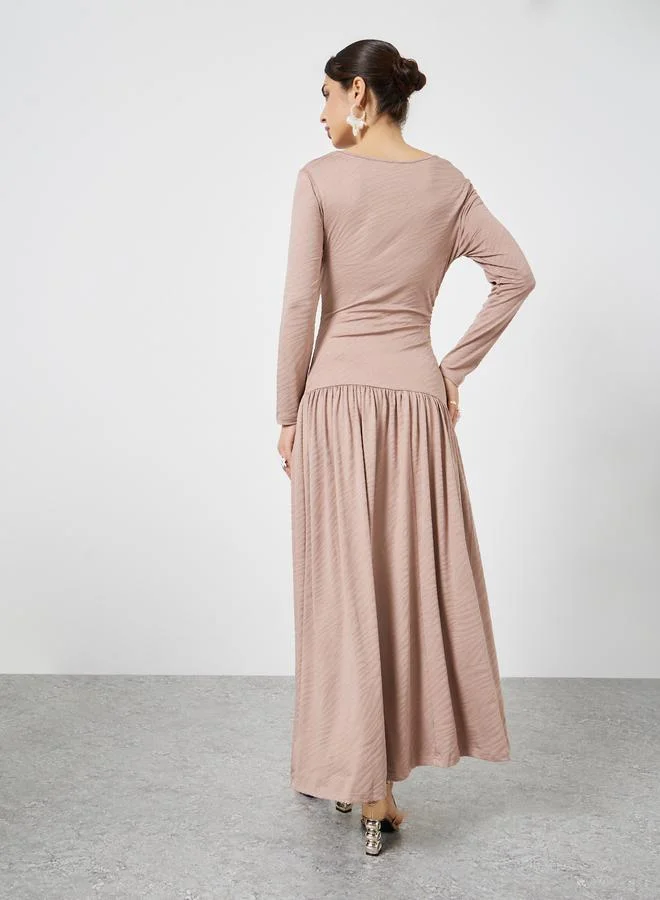 Styli  Beige Texture A-Line Maxi Dress for Women | Best Price UAE