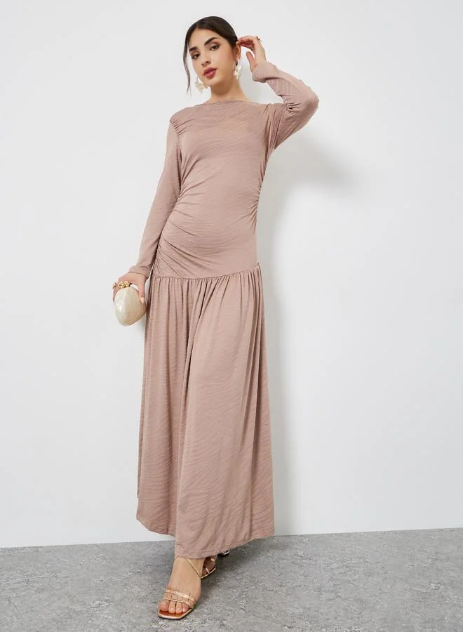 Beige Texture A-Line Maxi Dress