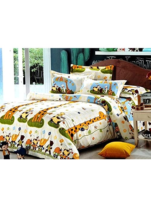 KitchDeco Kitch Deco Glace Cotton Nursery Print Single Bed Reversible Kids Comforter Set1 Single Bed Comforter1 Single Bedsheet and 1 Pillow Cover180 TC Giraffes 
