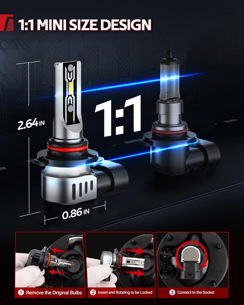 Torchbeam H13/H10 LED Bulbs Combo, 75000LM 6500K Bright White, 1:1 OEM Fit with Enhanced Dual Cooling, Fits Ford F150 2004-2014, F250/F350 2005-2020, Dodge Dakota 2005-2009, Pack of 4 - Image 3